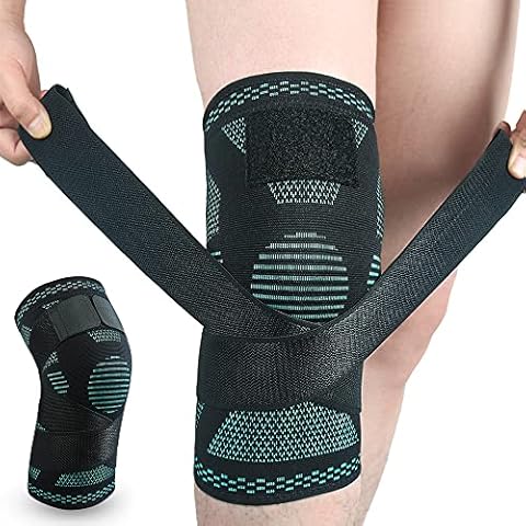 Zucng Knee Brace Support for Men Women Adjustable Knee Sleeves for Sports Knee, Compression Knee Sleeves for Arthritis, Tendonitis, Running Workouts(Single, Black Green, XL) Cover