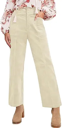 Acelitt Women Casual Fall Straight Leg Elastic Waist Corduroy Pants with Pockets, S-XXL