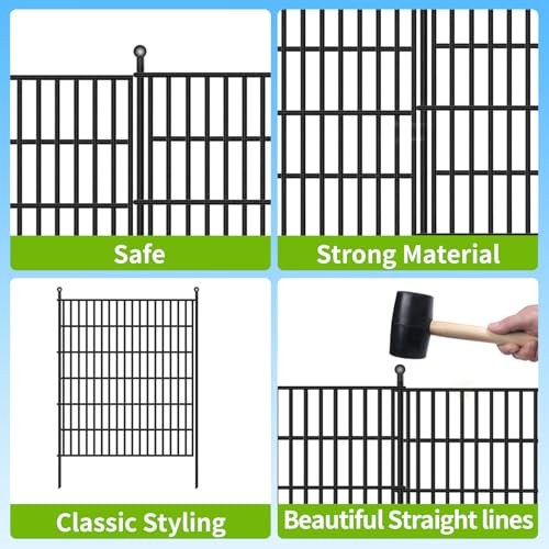 Image of Toolterritary 10 Panels No Dig Garden Fence, 32 in(H) X24.2 ft(L) Metal Fence Panels, Thickened Rustproof Garden Fencing, Animal Barrier Fence for Dogs, Rabbits, and Patio