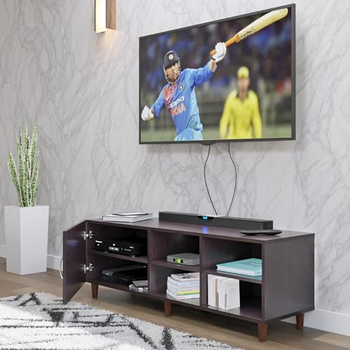 Image of VIKI Modern TV Unit for Living Room | Engineered Wood TV Cabinet with 1 Door Storage & 2 Open Shelves, Set Top Box Stand, Entertainment Unit, 140W x 48H x 40D cm | DIY | 1 Year Warranty (Wenge)