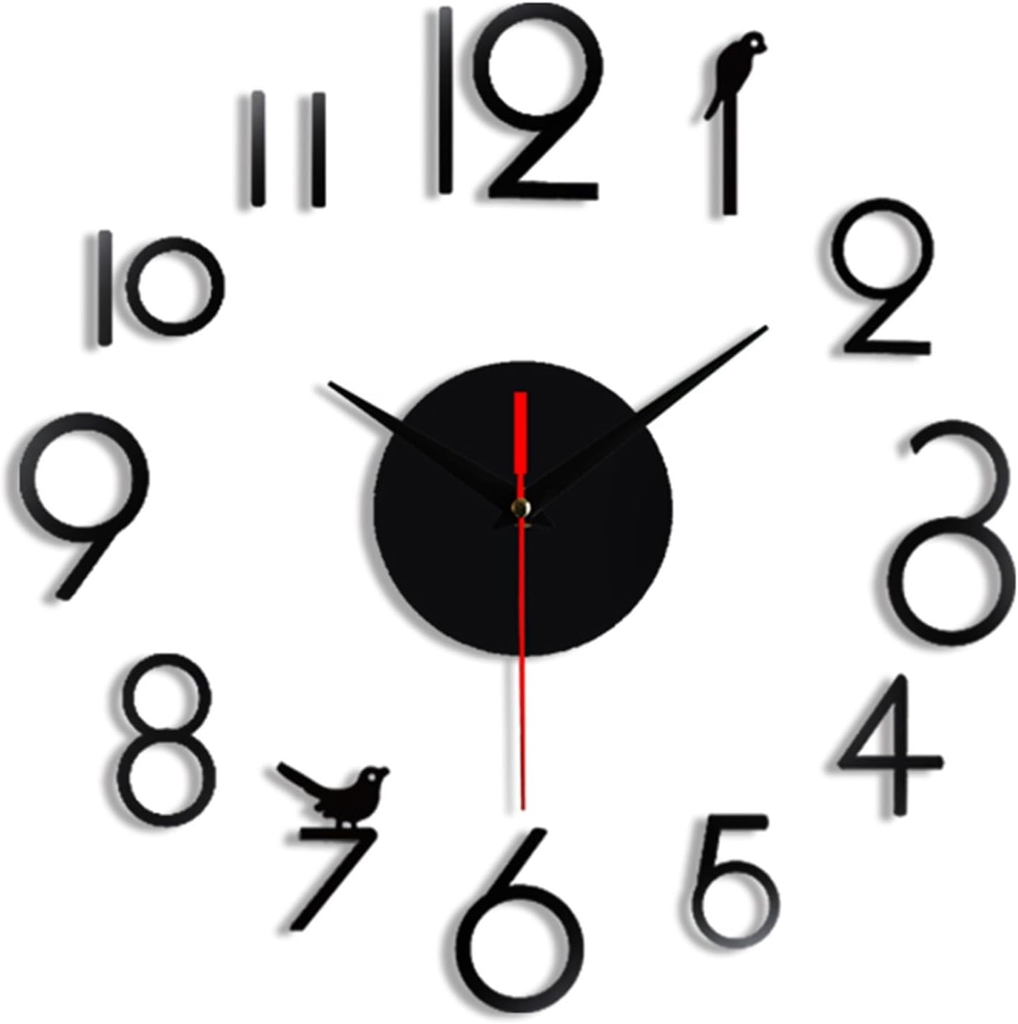 3D Frameless Wall Clock with Large Silent Hands and Acrylic Mirror Number Stickers for Modern Living Room Bedroom Kitchen Office Home Decoration(Black)