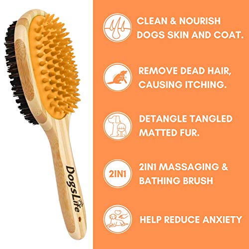 Brosse en bambou pour animal domestique avec masseur en silicone pour toilettage des chiens | Sac réutilisable et respectueux de l'environnement | Parfait pour le nettoyage des chiens dans le bain - Image 5