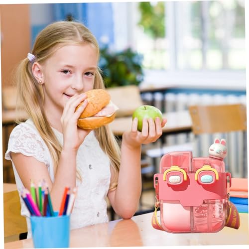 Bouteille d'eau Kawaii 530 ml gourde portable étanche avec paille et sangle rouge