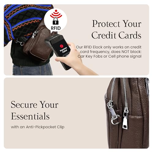 Image of befen Genuine Leather Sling Bag for Women Anti-Theft Crossbody Chest Bags Fanny Packs for Travel with RFID Card Slots