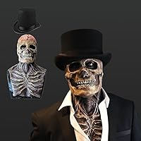 FUFRE Full Head Skull Mask With Movable Jaw - Realistic Scary Halloween Mask, 3D Adult Latex Skeleton Mask for Party, Carnival, Cosplay Props (3), 19x23x28CM