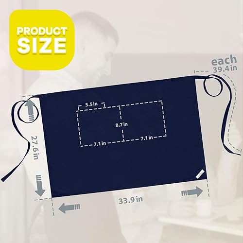 Miniatura 8 de ROTANET Delantal largo negro con 3 bolsillos, delantales de medio delantal para hombres y mujeres, camarera chef, 28 pulgadas, impermeable