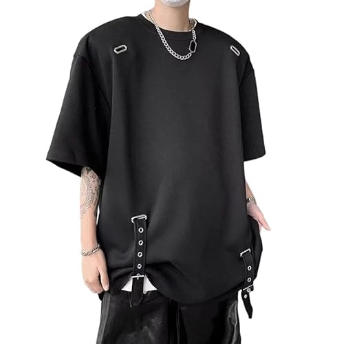 Men's Strap Design T Shirt Short Sleeve Streetwear Casual Tee