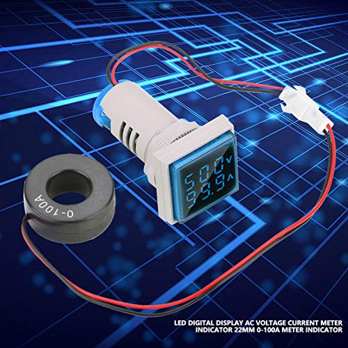 Amperometro Montaggio A Pannello 12 Volt Amp Meter Sensore Ad Effetto Hall LED in Plastica Display Digitale Indicatore del Misuratore di Corrente della Tensione CA 22 Mm 0 100 A (Blu)