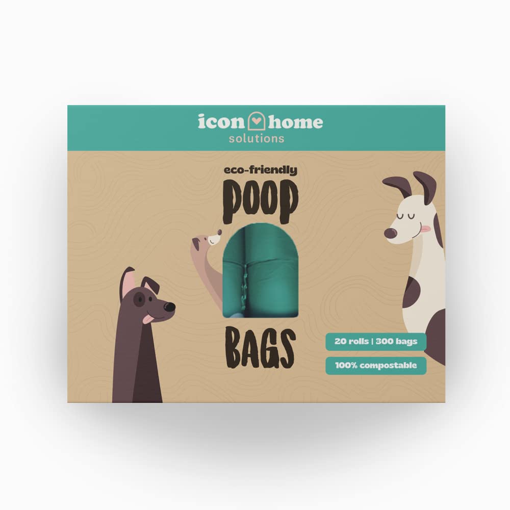ECO FRIENDLY Dog poop bag, 20 rolls/ 300 bags. Pure green 100% Biodegradable Plastic free Poop bag Compostable earth friendly Pet Waste Poop bags