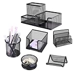 GREBIRD Pen Holder for Desk, 6 Pieces Mesh Desk Organizer Set, Metal Desk Accessories Set, Home Office Supplies Organizer, for Office Home School to Store Pens, Pencils, Business Cards, Notes, Clips