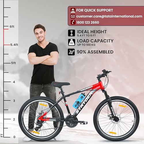 Image of Stryder 26T Krueger 21S Gear Mountain Cycle (Black-Teal Green) - 21-Speed | Front Suspension | Dual Disc Brakes | Steel Frame | Double Wall Alloy Rims | Unisex MTB Bicycle (Black::Red)