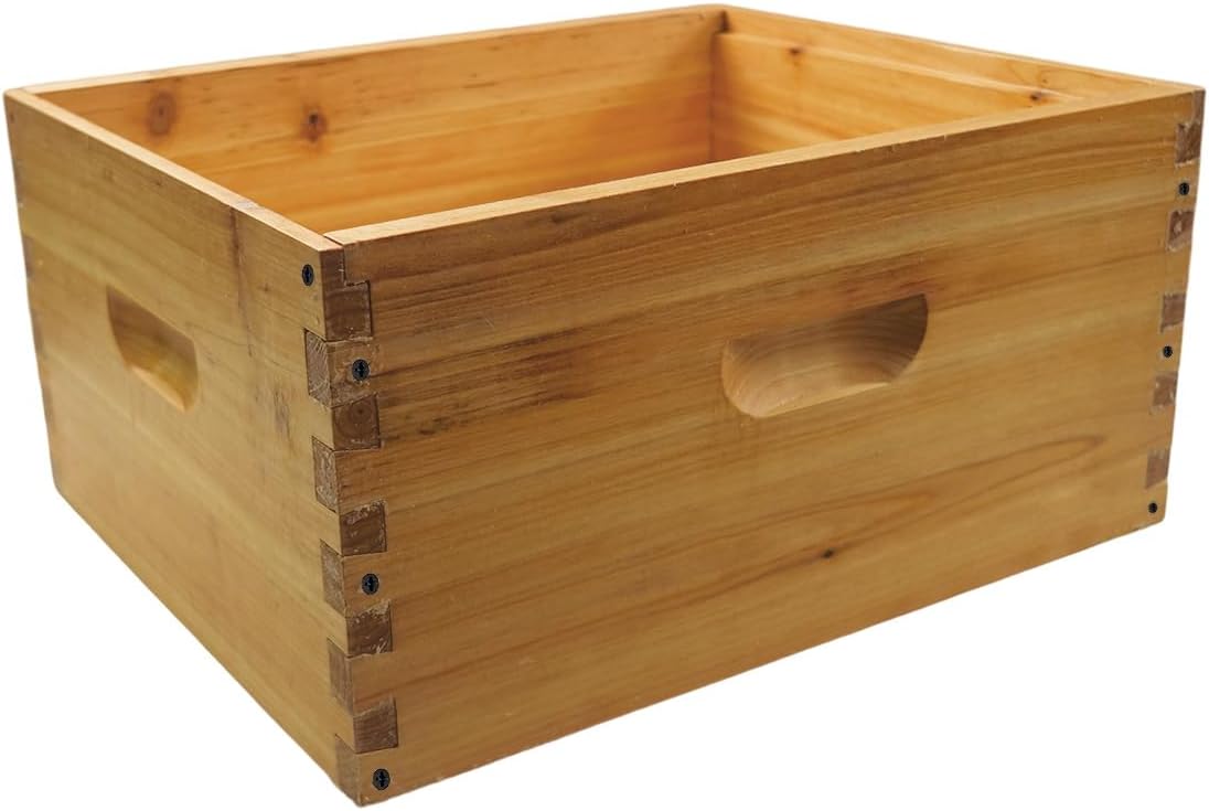 Beeswax Coated 10-Frame Langstroth Deep Brood Box, Bee Hives Box Beekeeping Hive Parts - Unassembled Beehive Body (No Frames/Foundations), 19-7/8" L x 16-1/4" W