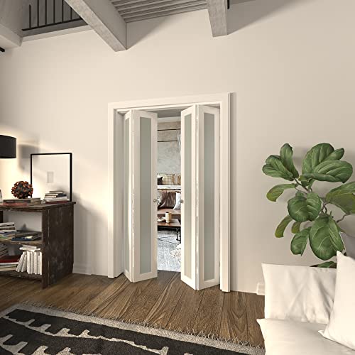 Barner Home Closet Doors, Double Frosted Glass Panel Bi-Fold Doors, Finished, Multifold Interior Doors, Folding Doors With Hardware Kits For For 48" (Double 24") X 80" Opening #TOP3