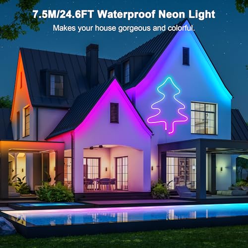 Image of Cozylady RGB Neon Light LED Rope Light,Waterproof Bluetooth APP Remote Control Music Sync Strip Light,24V Flexible DIY Silicone Light for Bedroom Home Indoor Outdoor Decoration