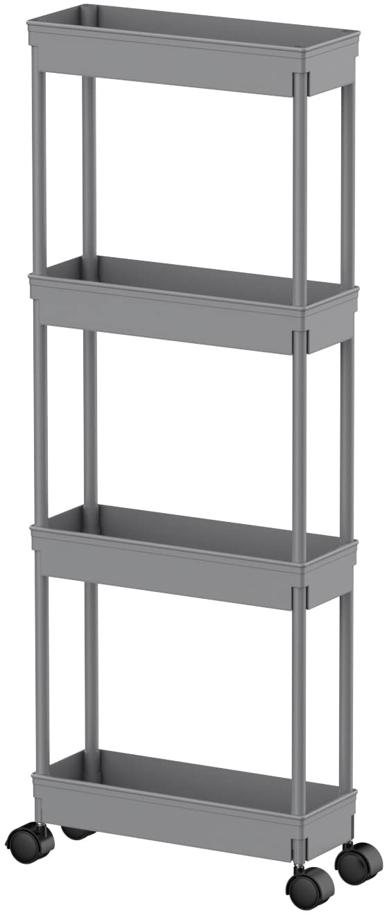 Sooyee 4 Tier Slim Storage Cart,Rolling Storage Cart,Narrow Shelf,Bathroom Rack,Mobile Shelving Unit Organizer for Kitchen, Bathroom, Laundry Room,