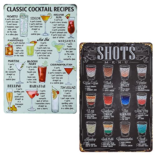 lzijun Cocktailschilder, 2 Stück Cocktail Rezept Schilder, 19,5 x 29,5 cm Retro Bar Blechschild, Metallschilder Menü, Vintage Cocktail Metall Poster für Cafe Bar Pub Küchen Dekoration