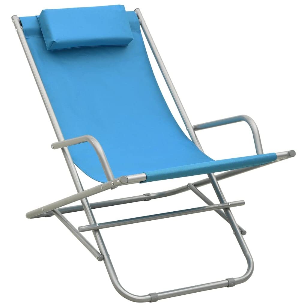 vidaXL Rocking Chairs - 2 pcs Steel Blue - Weatherproof, Portable, No Assembly Required, Foldable Outdoor Lounge Chairs with Padded Headrest.