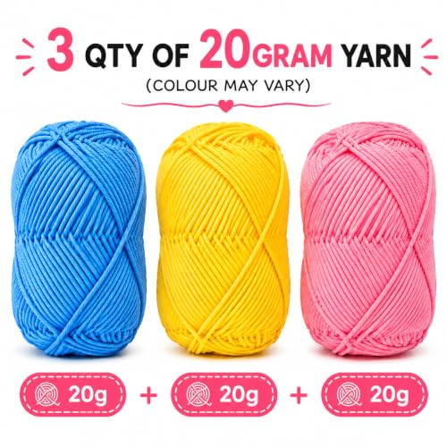 Image of Viharini Crochet Kit for Beginners with Yarn, Hooks, Stitch Markers, Knitting Needles, Eyes, Keychain, DIY Tools & Crochet Thread - Complete Crocheting Set for Adults and Kids (Blue Yellow Pink)