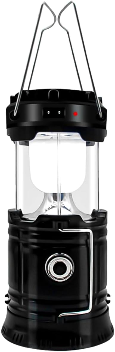Lampião LED Lanterna Recarregável Com Luz Solar Camping Luminária 2 em 1 Iluminação Acampamento Pesca Trilhas Multiuso Carregador USB Portátil Emergências
