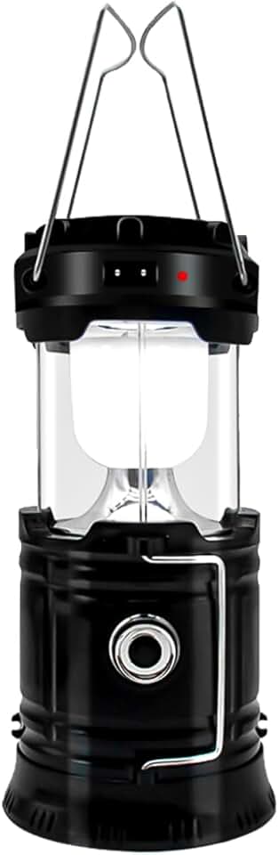 Lampião LED Lanterna Recarregável Com Luz Solar Camping Luminária 2 em 1 Iluminação Acampamento Pesca Trilhas Multiuso Carregador USB Portátil Emergências