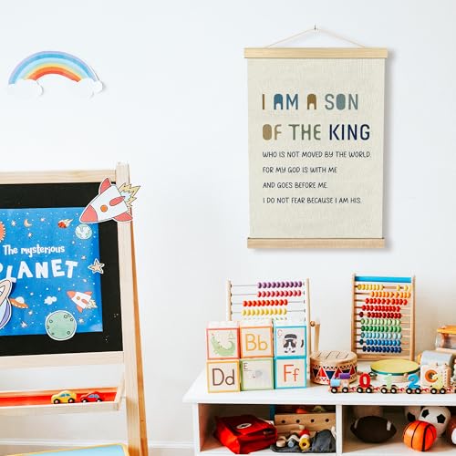 BCUANGD Christian Religious Wall Decor - Kids Boys Nursery Wall Art Poster Hanger with Wood Frames, Inspirational Scripture Wall Hanging Canvas Decor for Home Boys Room Bedroom, 12x16 Inches