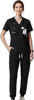 Scrubs for Women Set, Stretchy Breathable Nurse Scrub Top with Pockets for Hospital Dental Clinic Spa
