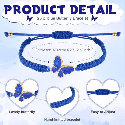 Wenqik 25 Pcs Quinceanera Butterfly Bracelet Adjustable Strings Cute Butterfly Charms for Woven Bracelets Accessories Quinceanera Party Favors2