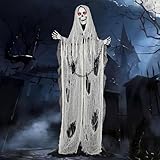 Nagudenfo Life-Size Animated Grim Reaper Halloween Decorations Outdoor, Halloween Animatronic with Touch and Sound Activated Lights and Sounds, Battery Operated Prop Decor Haunted House Yard