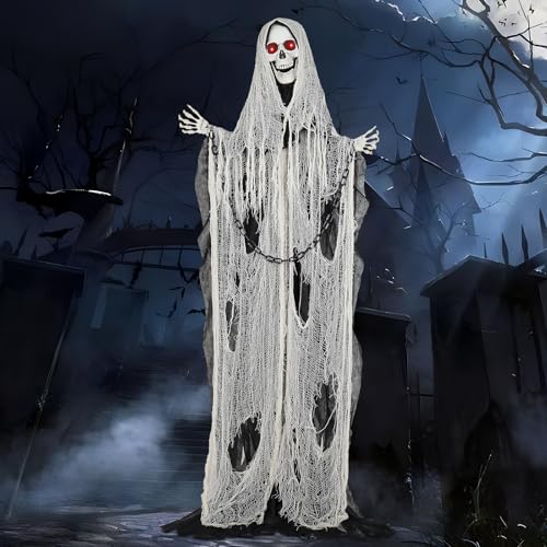 Nagudenfo Life-Size Animated Grim Reaper Halloween Decorations Outdoor, Halloween Animatronic with...