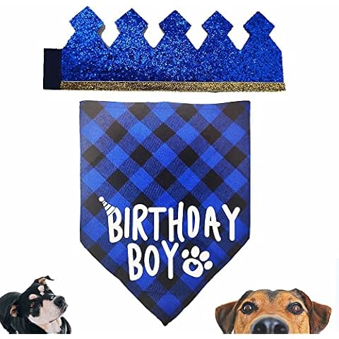 2PCS Puppy Birthday Bandana Dog Birthday Bandana Hat Set Dog Birthday Boy Bandana for Small Medium Dog Pet with Pet Birthday Outfit Party Supplies Set Cover