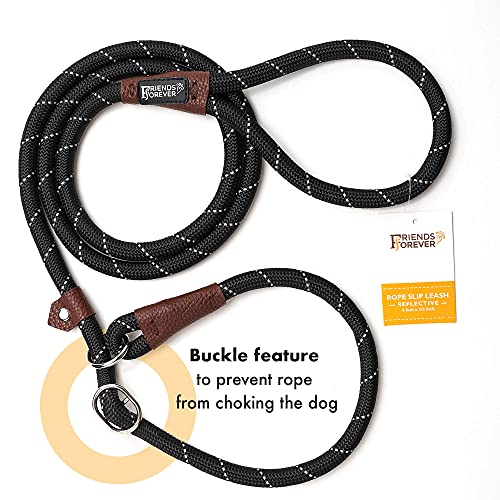 Friends Forever Extremely Durable Dog Rope Leash, Premium Quality Training Slip Lead, Reflective, Thick Heavy Duty, Sturdy, No Pull, Comfortable For The Strong Large Medium Small Pets 6 Feet, Black #TOP1