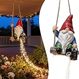 QCF Watering Can Solar Lights Garden Gnomes Hanging Statues, Swing Gnome Cascading LED Decorations for Outside Backyard Yard Patio Tree Wall, Hoswarming Birthday Gifts for Woman Mom Grandma