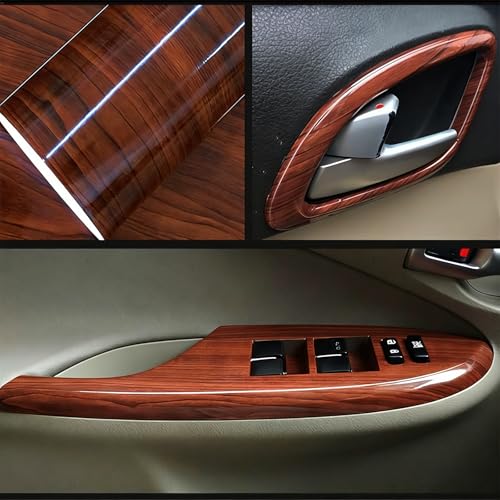 Image of Wood Grain Vinyl Wrap for Car Interior -Self-Adhesive DIY Decal - Bubble-Free & Waterproof Wood Texture Film for Dashboard (Brown-Wood Grain(High Glossy)-40 * 200cm)