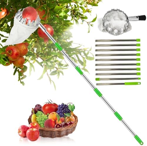 Obstpflücker Diameter 16 cm,4.2m Apfelpflücker,Kirschenpflücker mit Baumwollbeutel,Obstsammler,Obstpflücker für Kirschen,Pflaumenpflücker,Fruit Picker for Reaching Inaccessible Pla