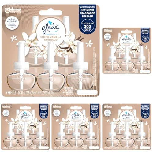 Image of Glade PlugIns Air Freshener Refills, Sheer Vanilla Embrace, 3.35 Fl Oz (5 Count) (Pack of 5)