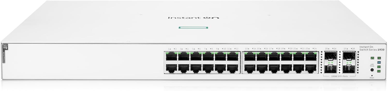 Aruba Instant On 1930 28P Gb Ethernet 24xGE PoE (370W), 4X 1G/10G SFP+, L2+ Smart Switch EU Europe Cord (JL684A#ABB)