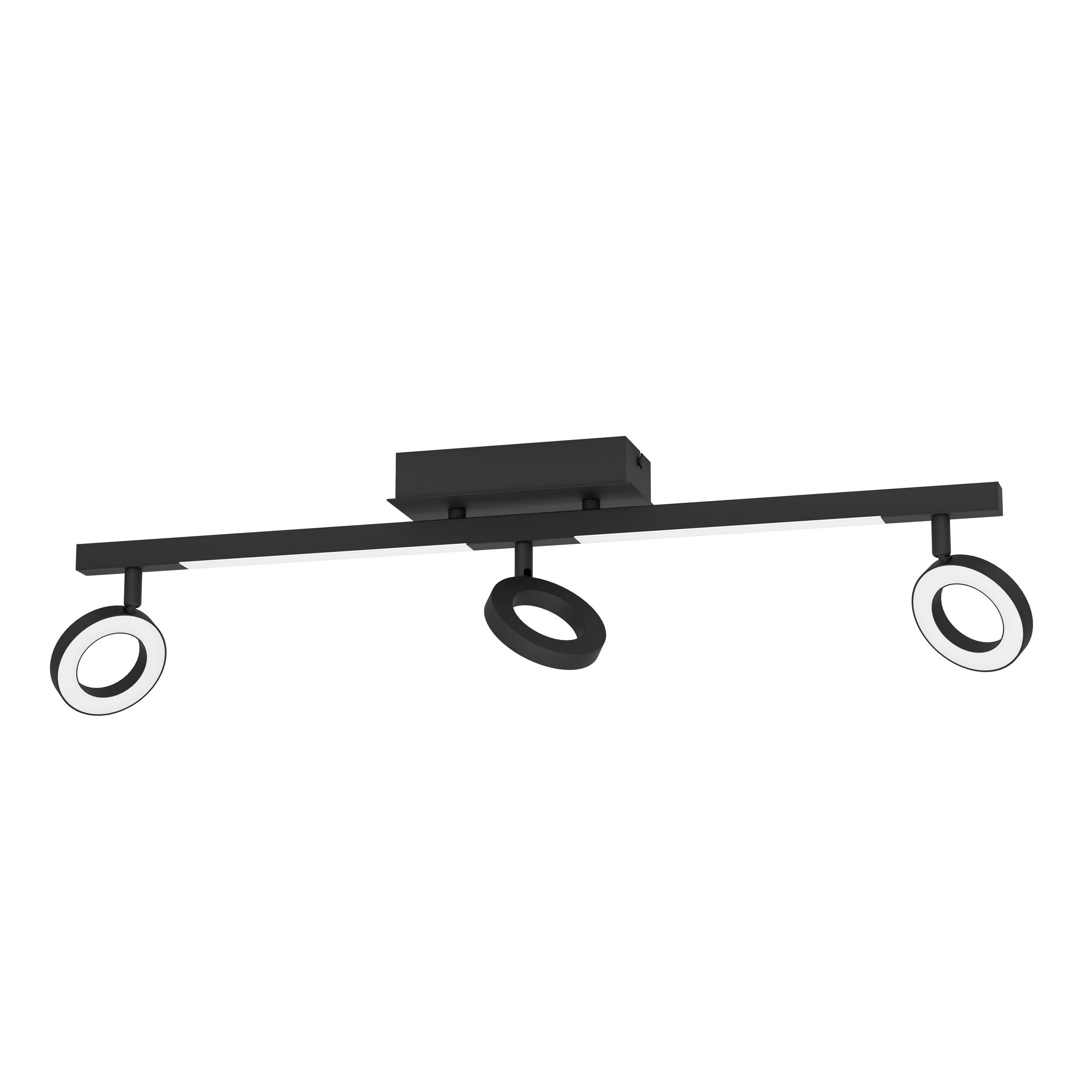 Eglo LED Cardillio 2, 2 focos de techo, lámpara de 3 luces con focos orientables, luminaria de plástico y metal en negro, reflector blanco cálido