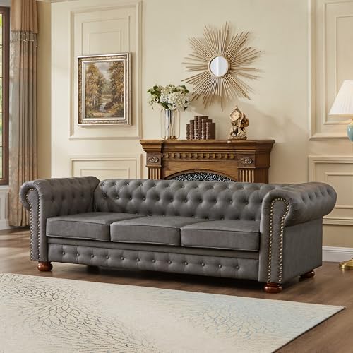 N NOORDENIYA Chesterfield Leather Sofa, 89