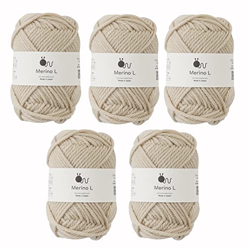 原ウール knitworm 毛糸 5玉セット メリノ L 極太 40g ウール 日本製 102.ベージュ