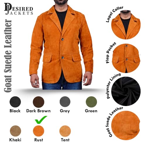 Image of Suede Leather Blazer for Men Suede Sport Coat for Men Blazer Suede Leather Jacket Blazer Coat for Men