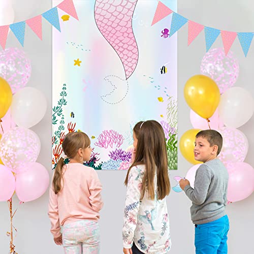 Funnlot Mermaid Party Supplies Pin The Tail On The Mermaid 24 PCS Tail Stickers For Girls Party Games Pin The Tail Party Games For Kids Indoor Mermaid Games