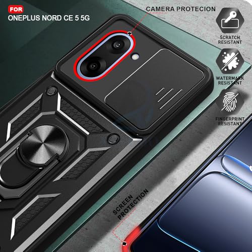 Image of AESTMO Tough Armor OnePlus Nord CE 5 5G Bumper Back Case Cover | Ring Holder & Sliding Camera Shield Cover | 360 Degree Protection Back Case Cover for OnePlus Nord CE 5 5G (Black)
