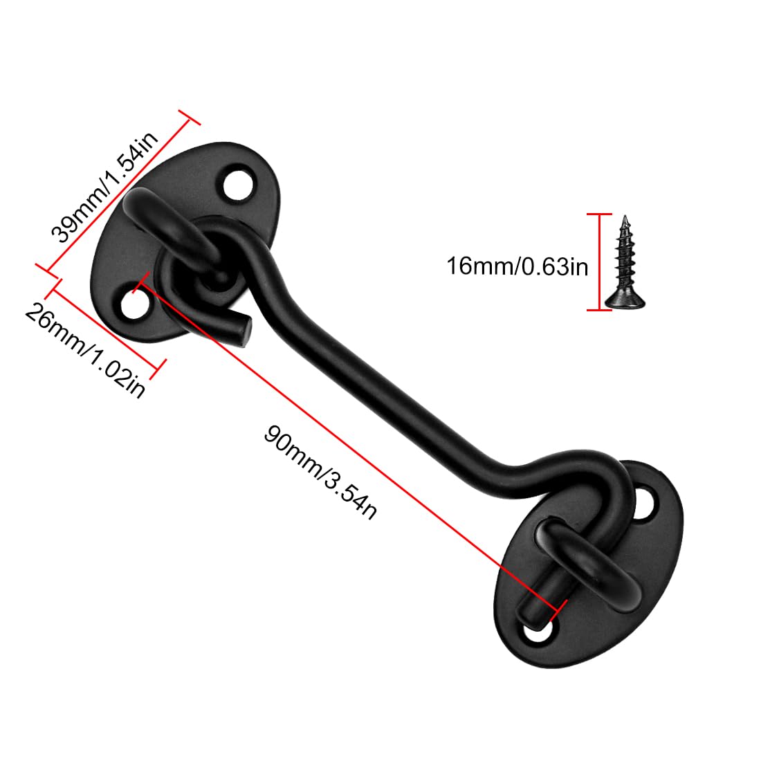 LICQIC 2 Pcs Cabin Hook, Gate Latch Hook, Stainless Steel Eye Latch for Garage Shed Door, Window, Black, 100 mm / 4 in - Image 2