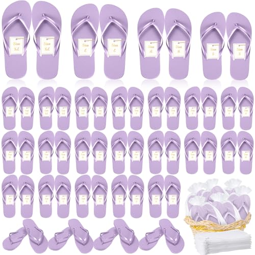 Image of Unittype 24 Pairs Flip Flops Bulk for Wedding Guest Slippers Wedding Flip Flops with Cards Bags for Pool Beach Party