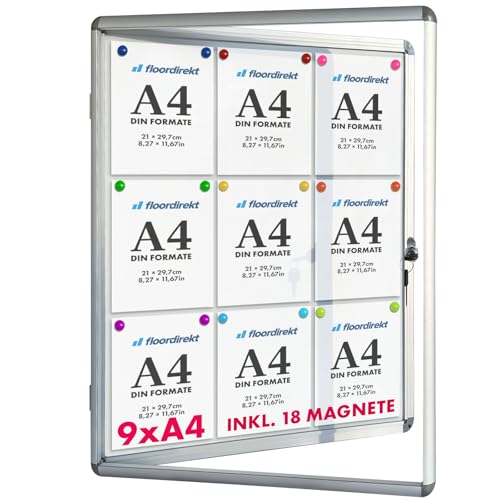 Floordirekt | Tableau d'affichage en aluminuim, vitrine d'affichage avec Serrure à clé | Tableau arrière magnétique - Porte avec Serrure - Cadre en...