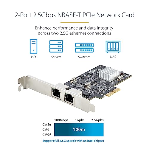 StarTech.com 2-Port 2.5Gbps NBASE-T PCIe Network Card, Intel I225-V, Dual-Port Computer Network Card, Multi-Gigabit NIC - Image 2