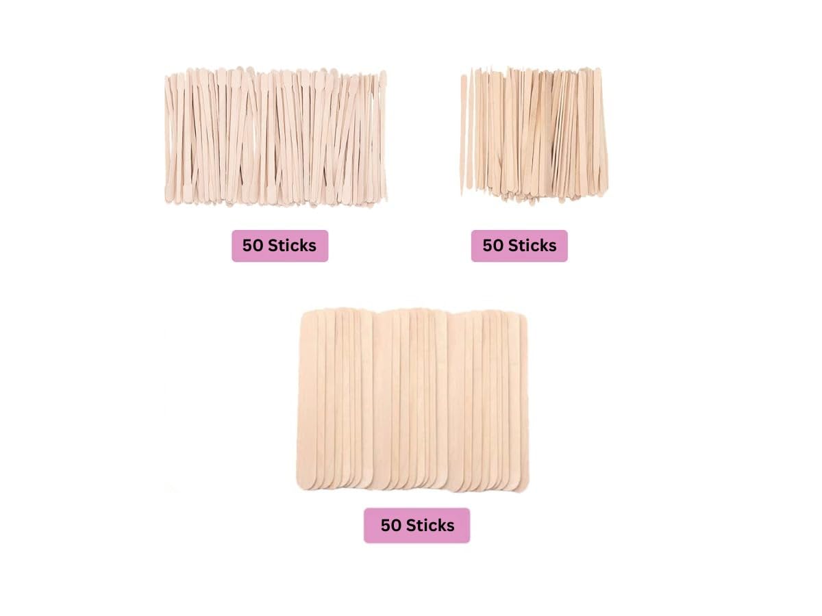 Mibly 4 Style 300 Pcs Assorted Wooden Wax Sticks for Body Legs Face and Small Medium Large Sizes Eyebrow Waxing Applicator Spatulas for Hair Removal or Wood Craft Sticks