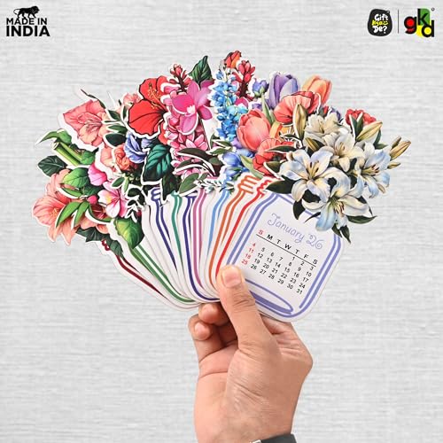 Image of GKD Paper Desk Calendar 2026 with Wooden Stand | Monthly Flip Calendar for Office, Home & Study Table | Aesthetic Floral Theme | Canning Jar Shaped | Eco-Friendly & Durable