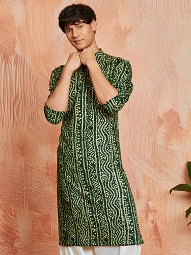 Image of VASTRAMAY Men's Cotton Bandhani Printed Kurta - Stylish Ethnic Wear for Festive & Occasions