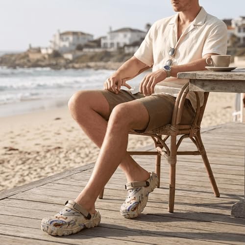 Image of FLIOZY Men's Camouflage Garden Clogs Comfortable Non-Slip Beach & Pool Mules, Lightweight Athletic Outdoor Sandals with Adjustable Back Strap